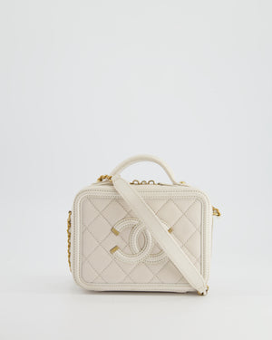 Chanel White Small Vanity Case Bag in Caviar Leather with Champagne Gold Hardware