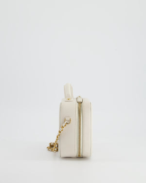 Chanel White Small Vanity Case Bag in Caviar Leather with Champagne Gold Hardware