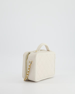 Chanel White Small Vanity Case Bag in Caviar Leather with Champagne Gold Hardware