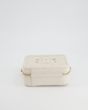 Chanel White Small Vanity Case Bag in Caviar Leather with Champagne Gold Hardware