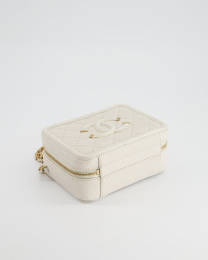 Chanel White Small Vanity Case Bag in Caviar Leather with Champagne Gold Hardware