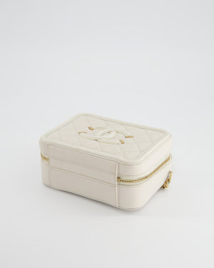 Chanel White Small Vanity Case Bag in Caviar Leather with Champagne Gold Hardware