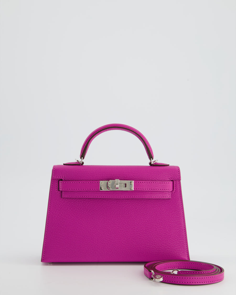 Hermes Mini Kelly 20 Magnolia Pink Purple Epsom Leather Palladium Hardware  NEW