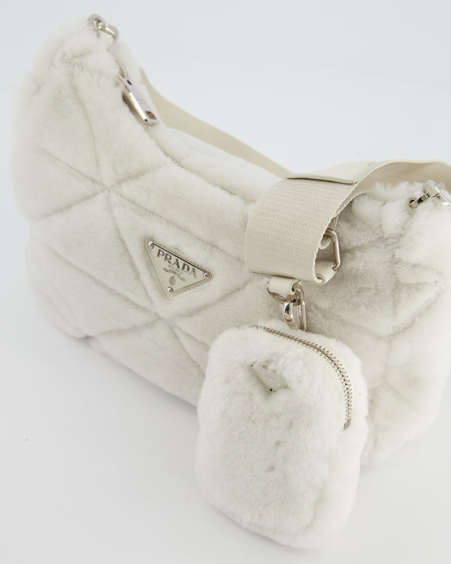 Prada Women's Logo Shearling Shoulder Bag