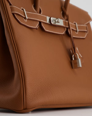 Hermes 35cm Gold Togo Leather & Toile Birkin Bag with Palladium, Lot  #64576