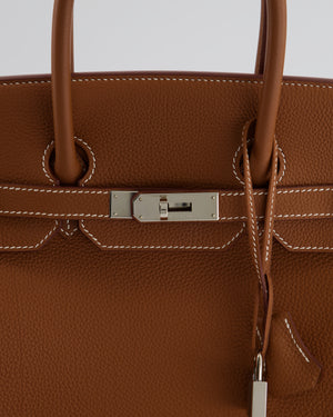 Hermes 35cm Beton Togo Leather Palladium Plated Birkin Bag - Yoogi's Closet