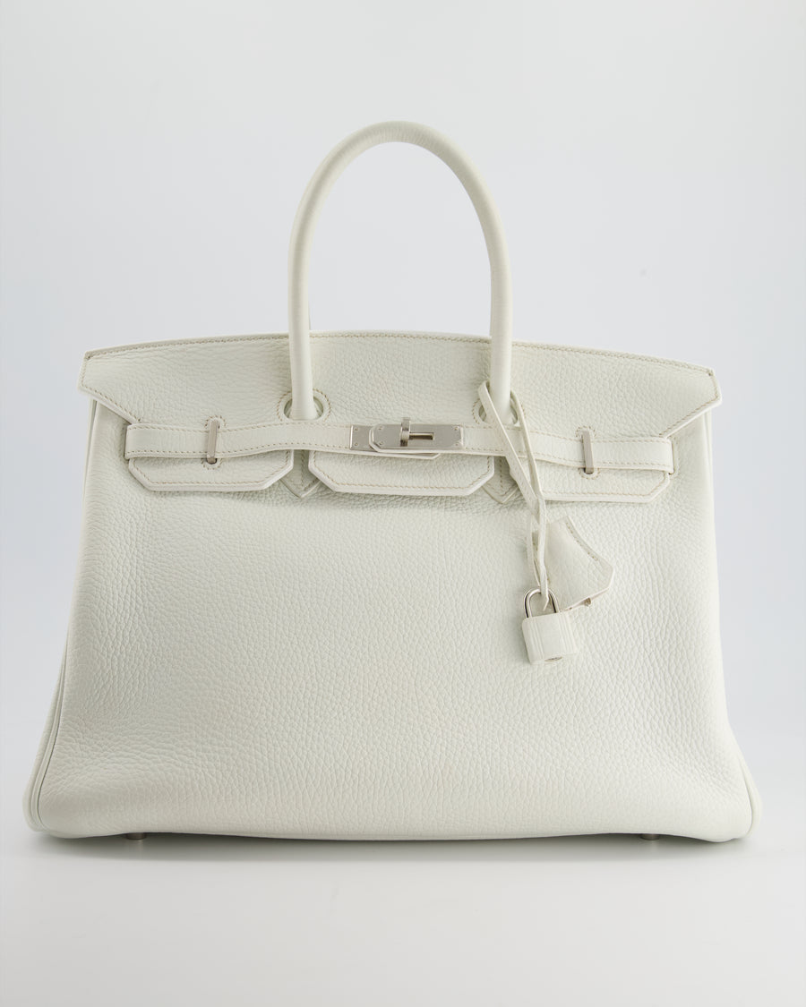 Hermes 35cm White Clemence Leather Palladium Plated Birkin Bag - Yoogi's  Closet