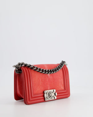 Chanel Coral Mini Boy Bag in Stingray and Lambskin Leather with Ruthenium Hardware