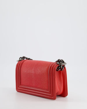 Chanel Coral Mini Boy Bag in Stingray and Lambskin Leather with Ruthenium Hardware