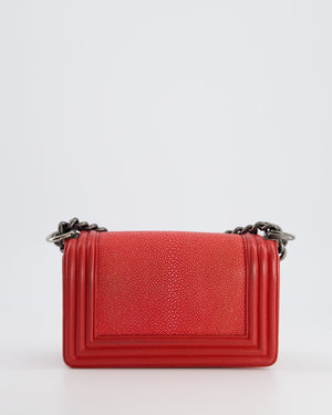 Chanel Coral Mini Boy Bag in Stingray and Lambskin Leather with Ruthenium Hardware