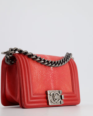 Chanel Coral Mini Boy Bag in Stingray and Lambskin Leather with Ruthenium Hardware