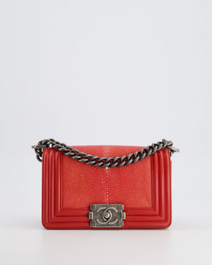 Chanel Coral Mini Boy Bag in Stingray and Lambskin Leather with Ruthenium Hardware