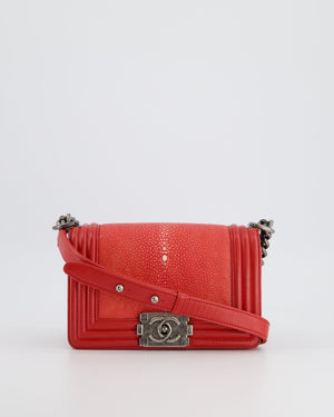 Chanel Coral Mini Boy Bag in Stingray and Lambskin Leather with Ruthenium Hardware