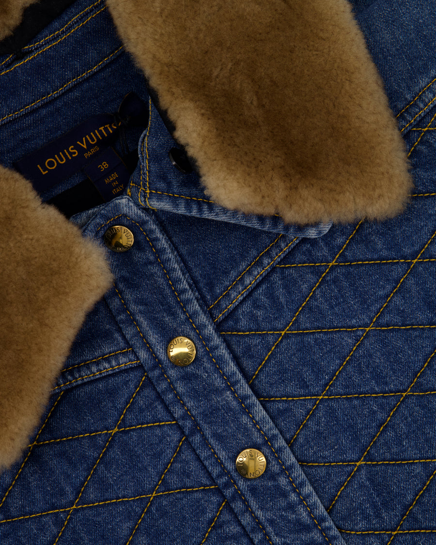 Louis Vuitton RIBBED DETAIL DENIM BOMBER JACKET Blue Cotton ref