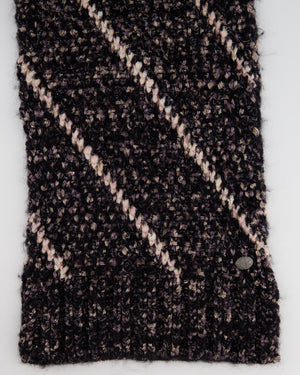 Chanel Black and Pink Wool Knitted Scarf with Metallic Fibres and Hood