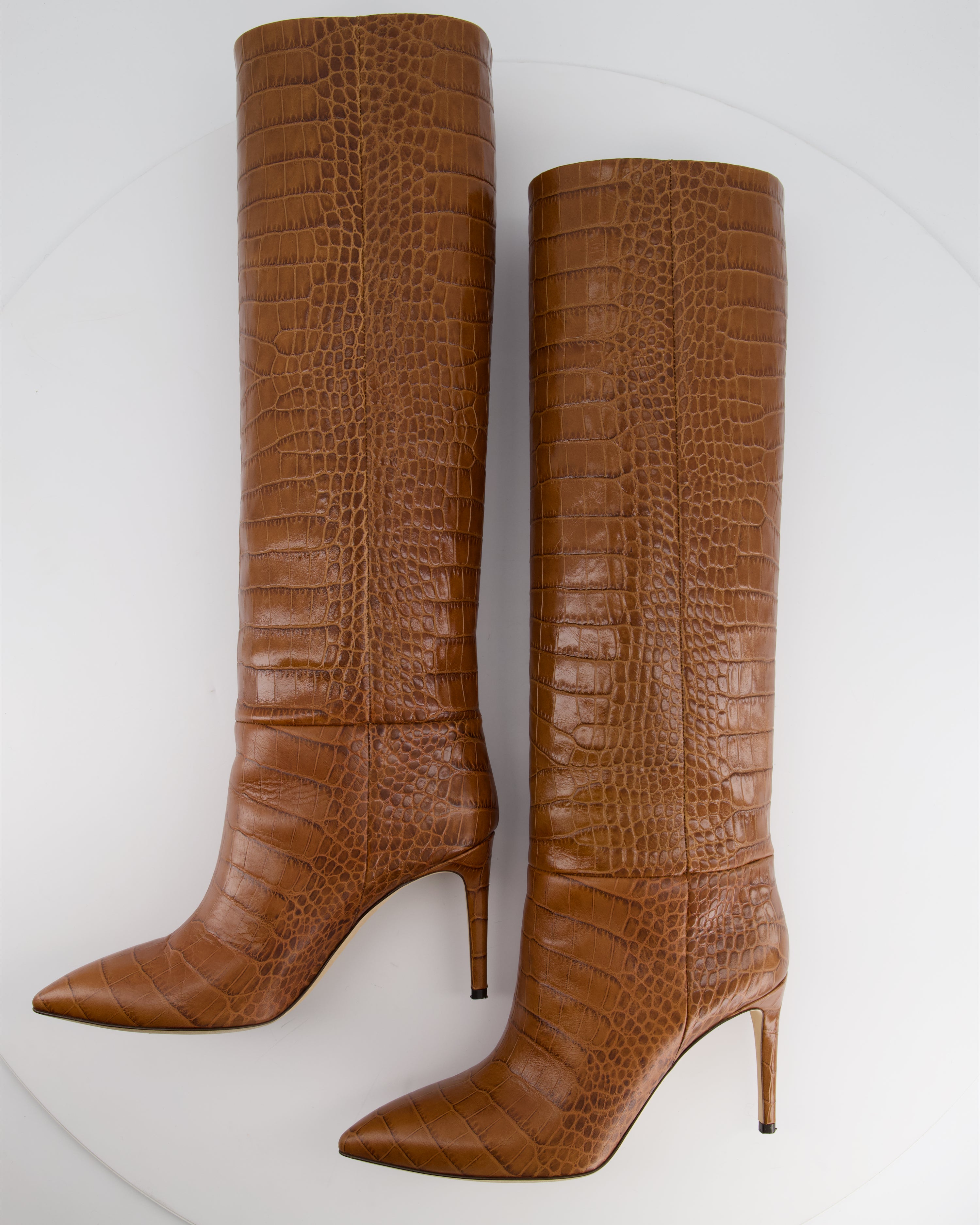 Paris Texas Brown Croc-Effect Leather Knee High Boots Size EU 39