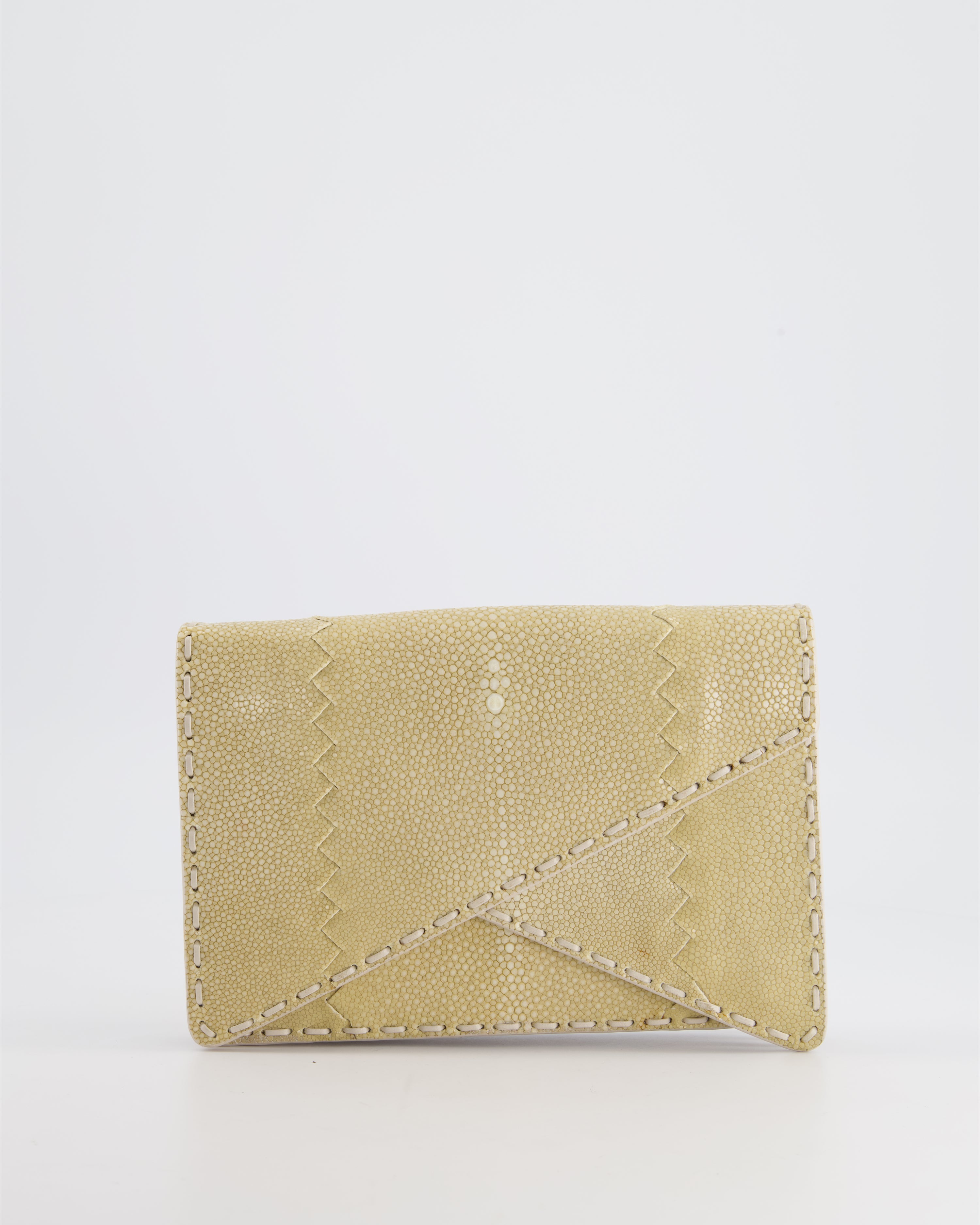 Bottega Veneta Beige Stingray Envelope Double Flap Clutch Bag Sellier