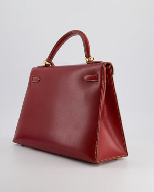 *RARE* Hermès Vintage Kelly 32cm Bag Rouge H in Courchevel Leather with Gold Hardware