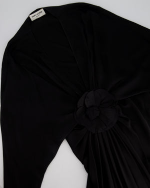 Saint Laurent Black Maxi Gown with Rose - Appliqué Detail FR 38 (UK 10)