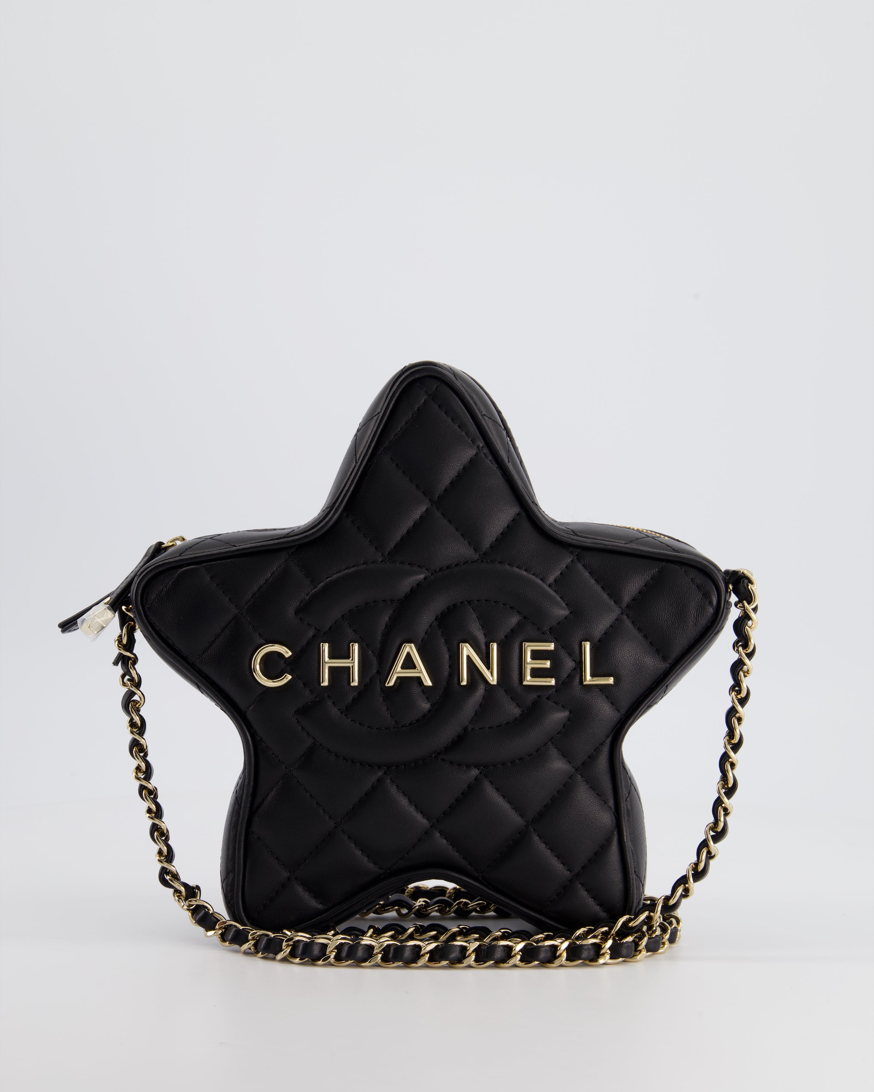 HOT* Chanel Black Star Bag in Lambskin Leather with Champagne Gold