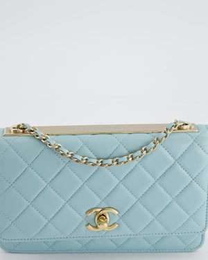 *HOT COLOUR* Chanel Baby Blue Quilted Trendy Wallet on Chain Bag in Lambskin Leather with Champagne Gold Hardware