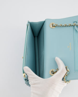 *HOT COLOUR* Chanel Baby Blue Quilted Trendy Wallet on Chain Bag in Lambskin Leather with Champagne Gold Hardware