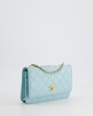 *HOT COLOUR* Chanel Baby Blue Quilted Trendy Wallet on Chain Bag in Lambskin Leather with Champagne Gold Hardware