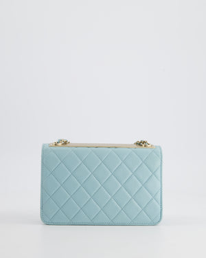 *HOT COLOUR* Chanel Baby Blue Quilted Trendy Wallet on Chain Bag in Lambskin Leather with Champagne Gold Hardware