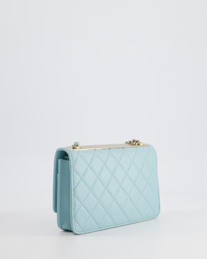 *HOT COLOUR* Chanel Baby Blue Quilted Trendy Wallet on Chain Bag in Lambskin Leather with Champagne Gold Hardware