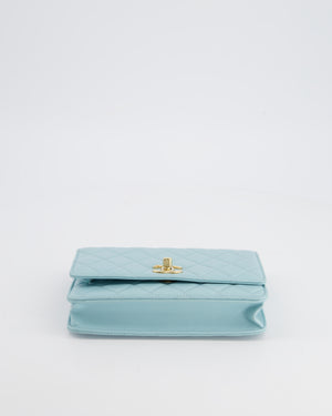 *HOT COLOUR* Chanel Baby Blue Quilted Trendy Wallet on Chain Bag in Lambskin Leather with Champagne Gold Hardware