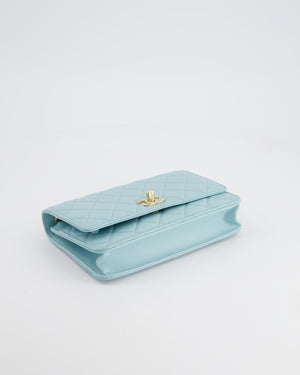 *HOT COLOUR* Chanel Baby Blue Quilted Trendy Wallet on Chain Bag in Lambskin Leather with Champagne Gold Hardware