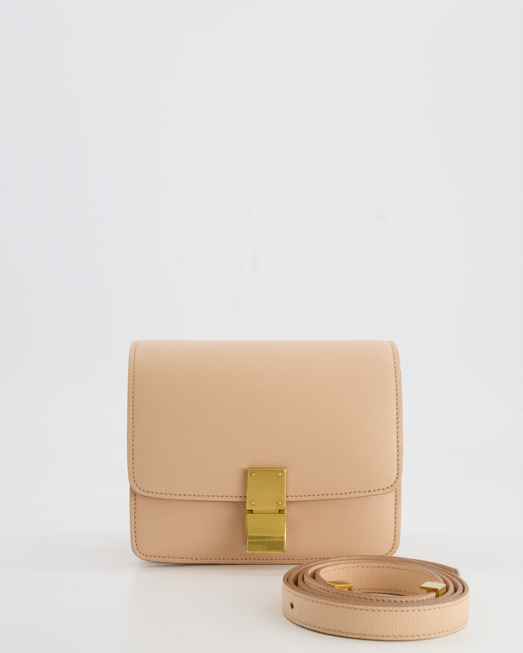 C line Light Peach Leather Small Shoulder Box Bag with Gold