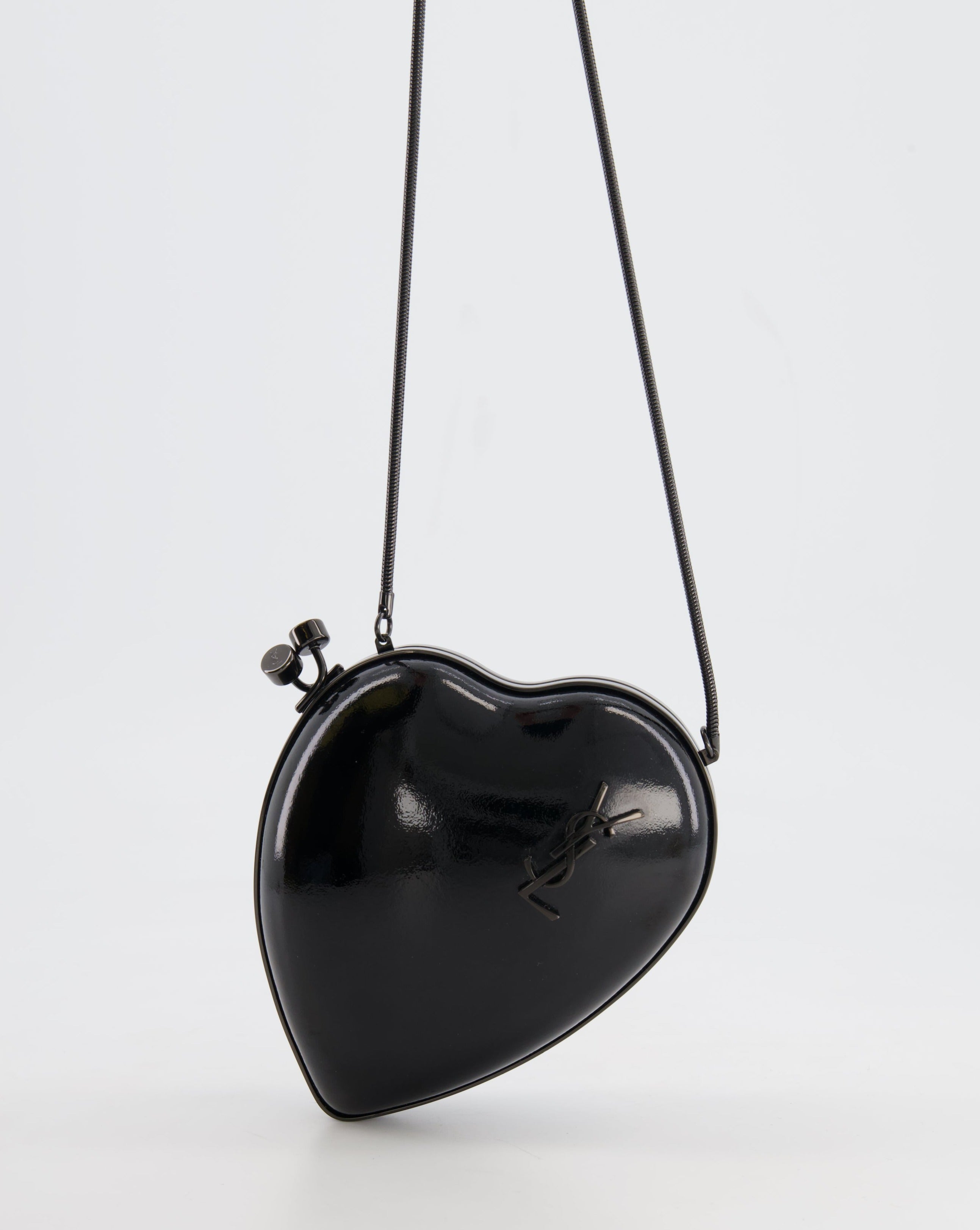 Saint Laurent Black Patent Small Love Box Bag with Black Hardware