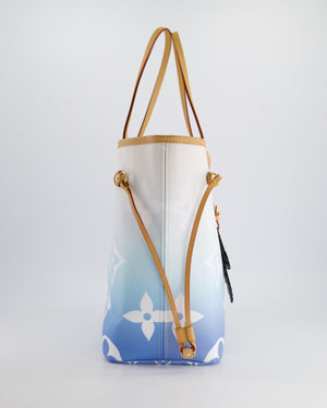 *COLLECTOR'S* Louis Vuitton By The Pool 2021 Neverfull MM in Blue and White Monogram Canvas with Vachetta leather and Gold Hardware