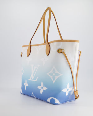 *COLLECTOR'S* Louis Vuitton By The Pool 2021 Neverfull MM in Blue and White Monogram Canvas with Vachetta leather and Gold Hardware