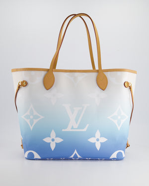 *COLLECTOR'S* Louis Vuitton By The Pool 2021 Neverfull MM in Blue and White Monogram Canvas with Vachetta leather and Gold Hardware