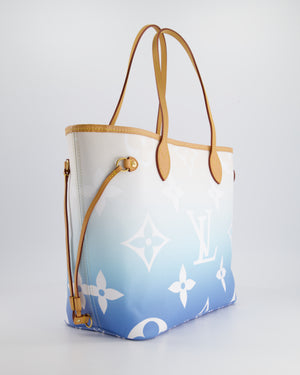 *COLLECTOR'S* Louis Vuitton By The Pool 2021 Neverfull MM in Blue and White Monogram Canvas with Vachetta leather and Gold Hardware