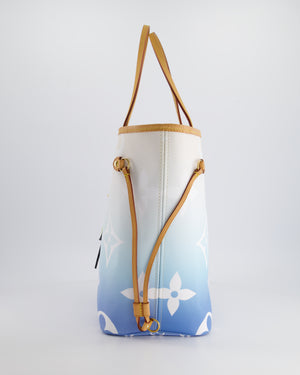 *COLLECTOR'S* Louis Vuitton By The Pool 2021 Neverfull MM in Blue and White Monogram Canvas with Vachetta leather and Gold Hardware