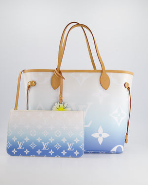 *COLLECTOR'S* Louis Vuitton By The Pool 2021 Neverfull MM in Blue and White Monogram Canvas with Vachetta leather and Gold Hardware