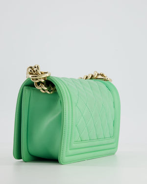 *HOT* Chanel Mint Green Small Boy Bag in Shiny Calfskin Leather with Champagne Gold Hardware