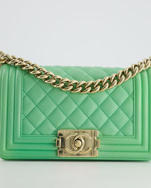 *HOT* Chanel Mint Green Small Boy Bag in Shiny Calfskin Leather with Champagne Gold Hardware