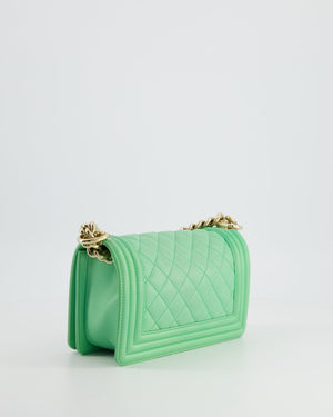 *HOT* Chanel Mint Green Small Boy Bag in Shiny Calfskin Leather with Champagne Gold Hardware