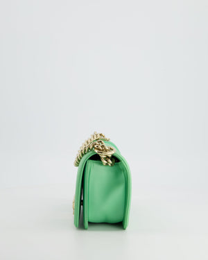 *HOT* Chanel Mint Green Small Boy Bag in Shiny Calfskin Leather with Champagne Gold Hardware