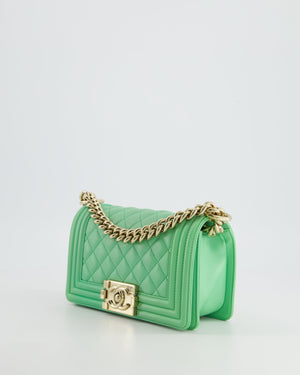 *HOT* Chanel Mint Green Small Boy Bag in Shiny Calfskin Leather with Champagne Gold Hardware