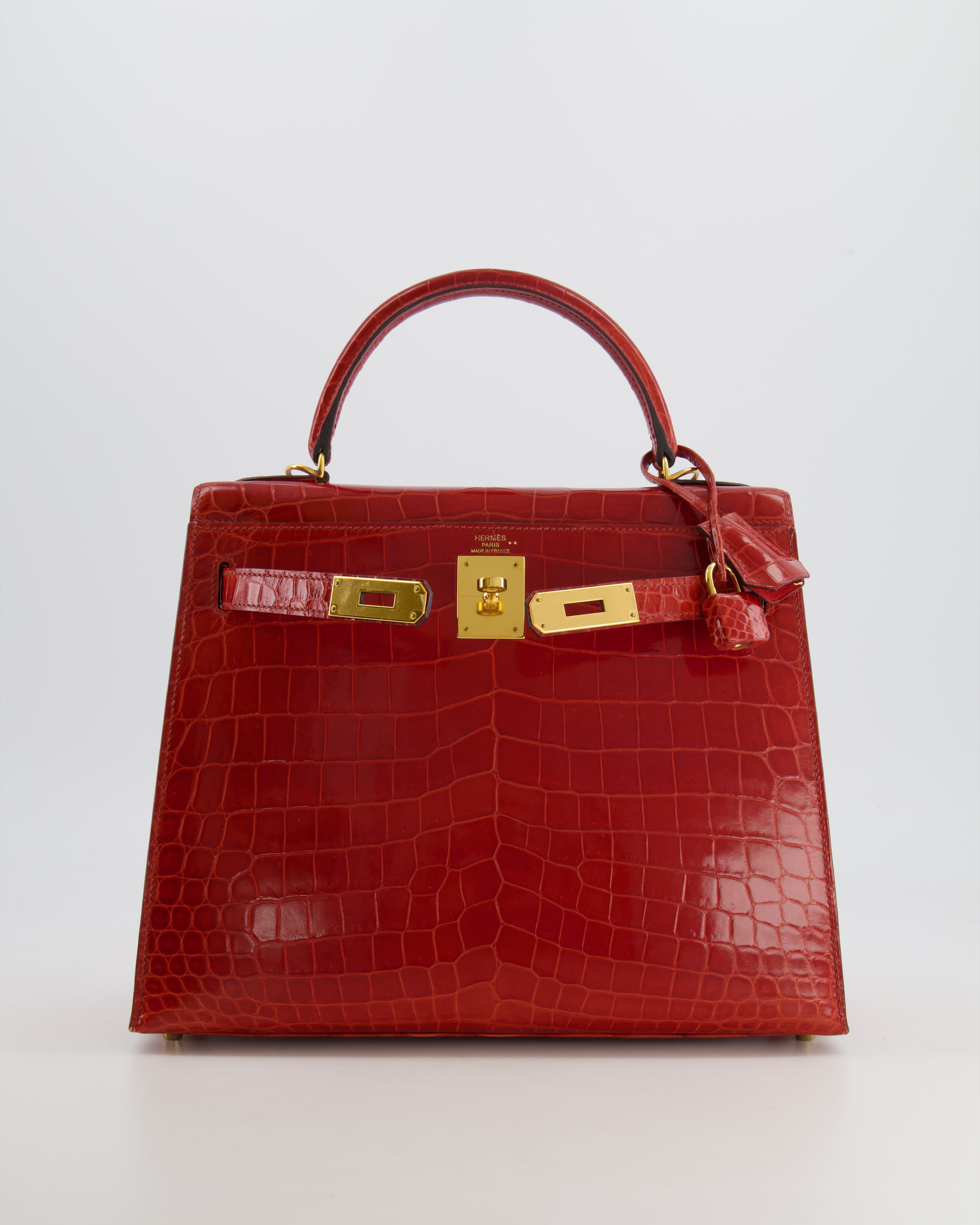 Hermes Kelly Bag 28cm in Sanguine Crocodile Niloticus Leather with Gol Sellier