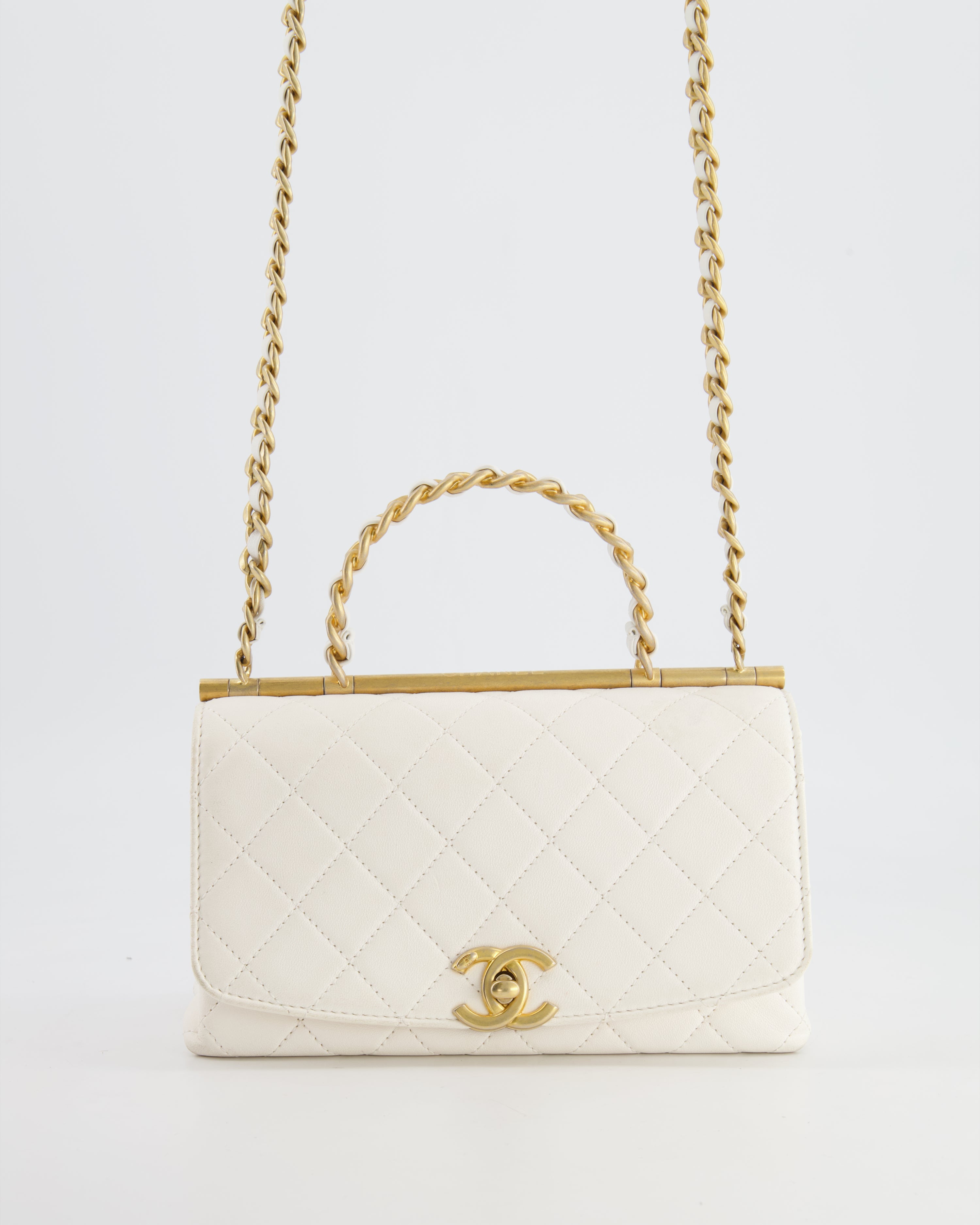 White chanel 2024 bag gold chain