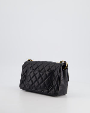 *HOT* Chanel 21C Black Coco Charms Mini Rectangular Flap Bag in Lambskin Leather with Champagne Gold Hardware