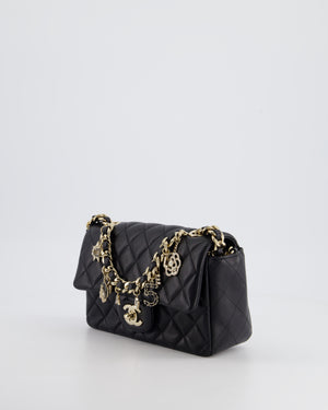 *HOT* Chanel 21C Black Coco Charms Mini Rectangular Flap Bag in Lambskin Leather with Champagne Gold Hardware