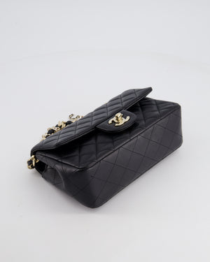 *HOT* Chanel 21C Black Coco Charms Mini Rectangular Flap Bag in Lambskin Leather with Champagne Gold Hardware