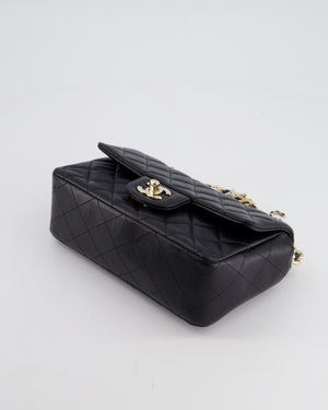 *HOT* Chanel 21C Black Coco Charms Mini Rectangular Flap Bag in Lambskin Leather with Champagne Gold Hardware